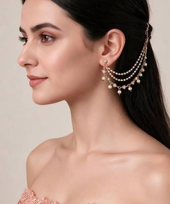 Gold plated kundan pearl cascade earchain 1