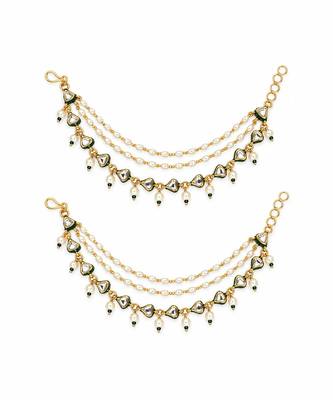 Gold plated kundan pearl cascade earchain 2