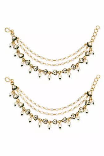 Gold plated kundan pearl cascade earchain