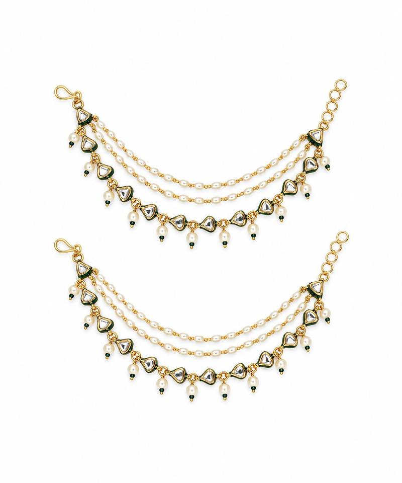 Gold plated kundan pearl cascade earchain