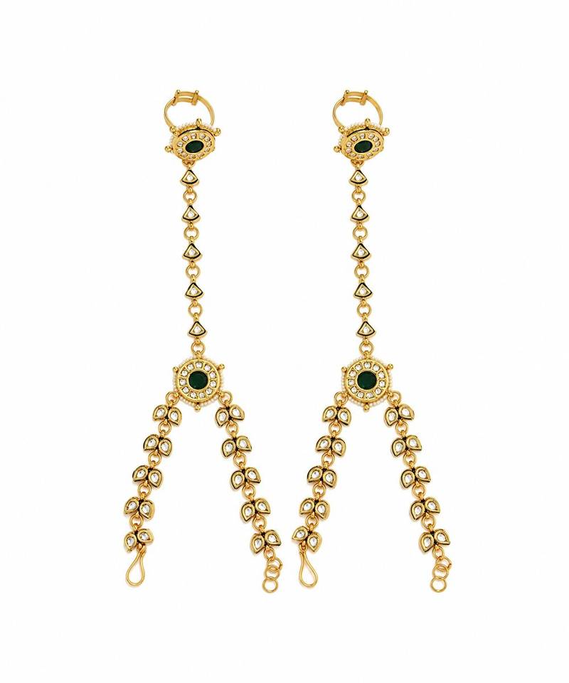 Gold plated kundan pearl chain haath phool