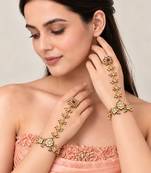 Gold plated kundan pearl chain haath phool