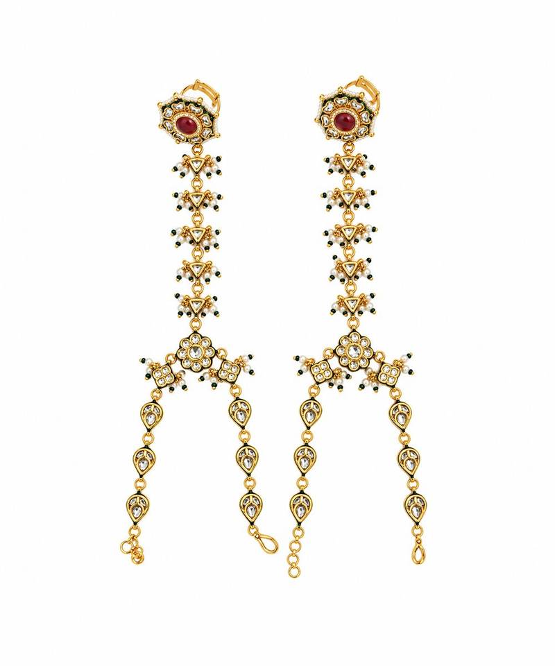 Gold plated kundan pearl chain haath phool