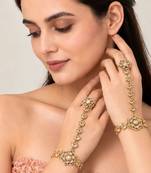 Gold plated kundan pearl leaf haath phool