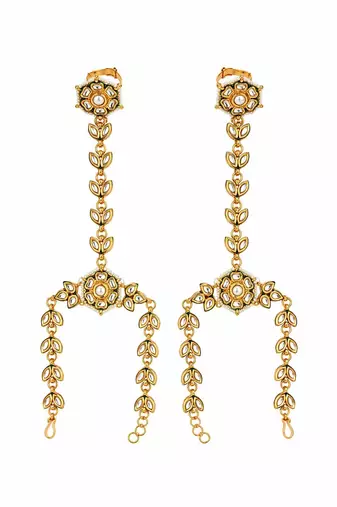 Gold plated kundan pearl leaf haath phool