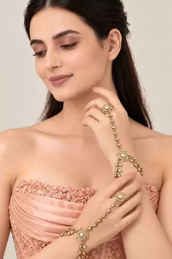 Gold plated kundan floral haathphool