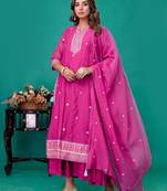 Fuschia embroidered gown dupatta set of 2