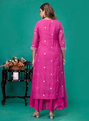 Fuschia embroidered gown dupatta set of 2 2