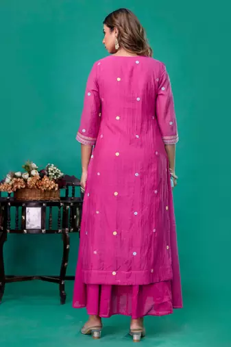 Fuschia embroidered gown dupatta set of 2
