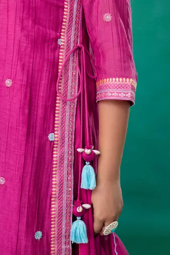 Fuschia embroidered gown dupatta set of 2