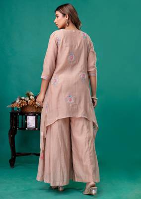 Beige embroidered mul chanderi sharara set of 3 2