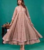 Beige embroidered mul chanderi dress set of 1