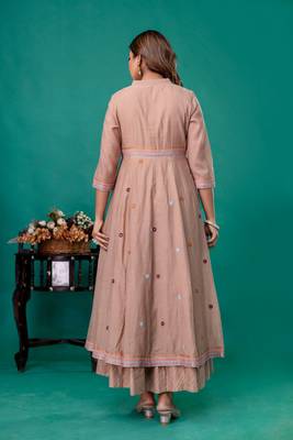 Beige embroidered mul chanderi dress set of 1 2