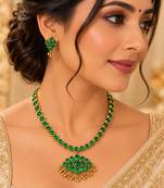 Ruby - green reversible necklace set with matching 2 pair of earrings