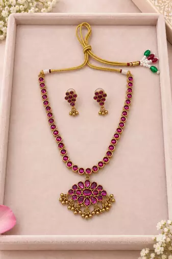 Ruby - green reversible necklace set with matching 2 pair of earrings