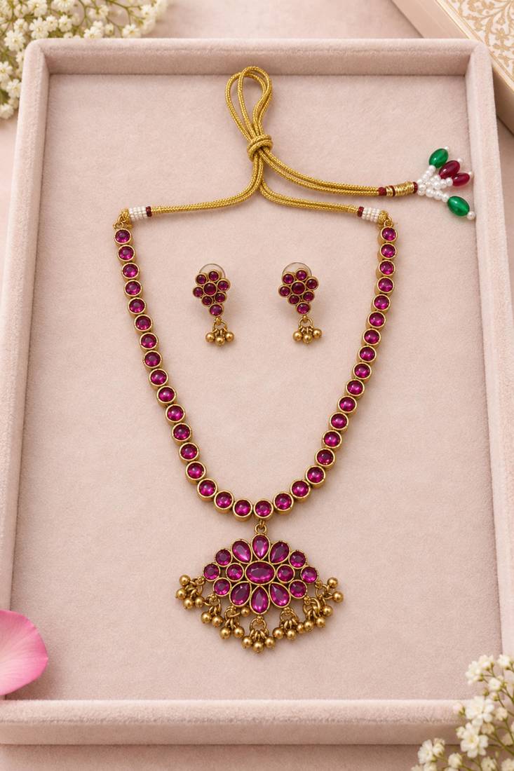 Ruby - green reversible necklace set with matching 2 pair of earrings