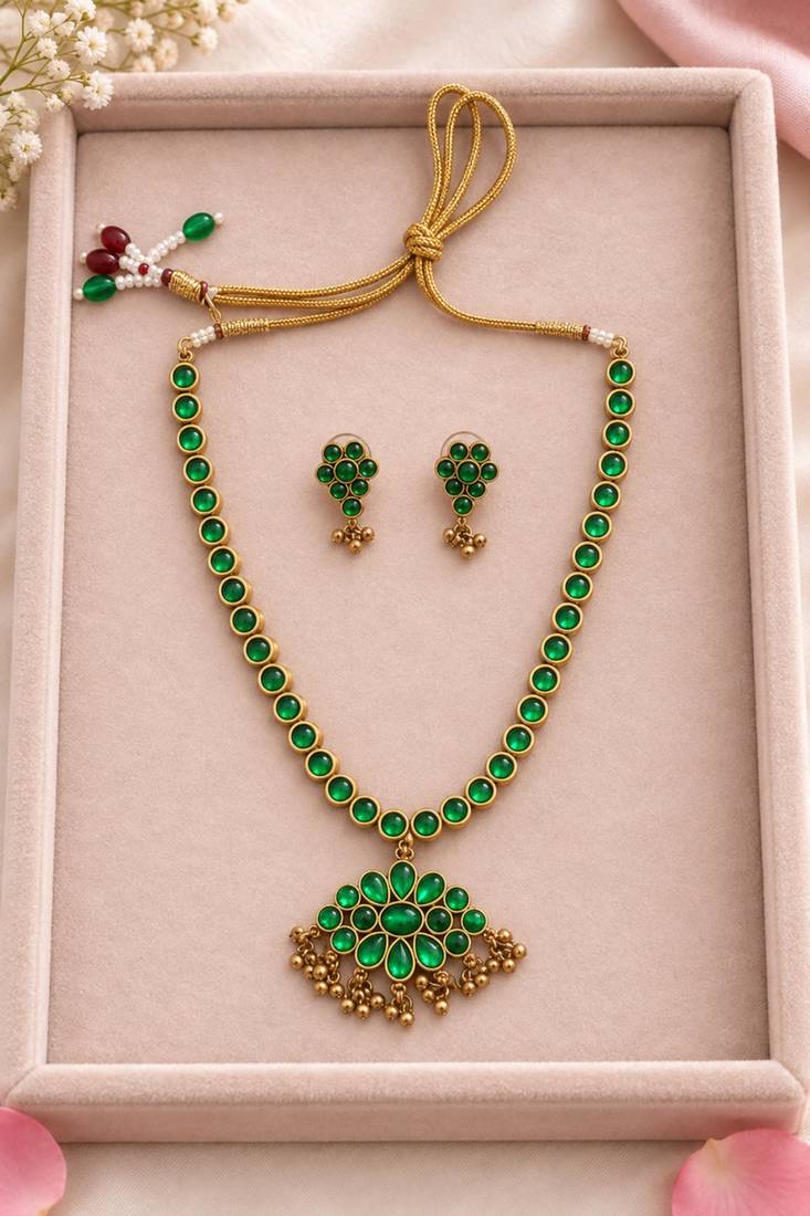 Ruby - green reversible necklace set with matching 2 pair of earrings