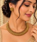 Antique gold-tone temple necklace set with lakshmi coin design earrings