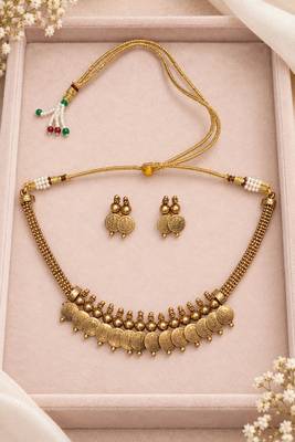 Antique gold-tone coin necklace set with matching coin drop earrings 2