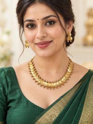 Traditional gold-tone coin necklace set with embossed medallions 1