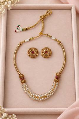 Gold-tone multi-strand pearl necklace set with traditional stud earrings 2
