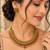 Pure brass leaf fringe necklace set with pink accent
