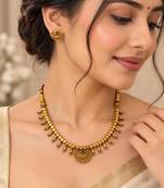 Pure brass geometric necklace set with green center stone