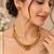 Pure brass geometric necklace set with green center stone