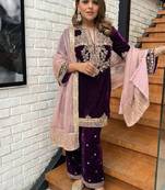 Wine purple velvet kurti palazzo set