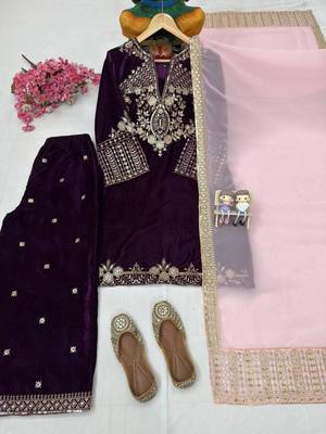 Wine purple velvet kurti palazzo set 3