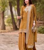 Mustard yellow mul chanderi palazzo suit set
