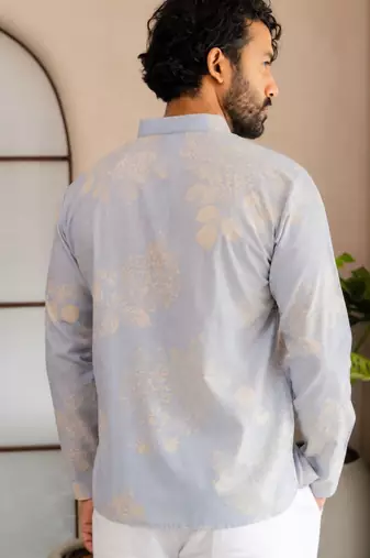 Sky blue color smart designer printed short kurta for men's festive looks