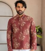 Pink color smart designer printed short kurta for men's festive looks