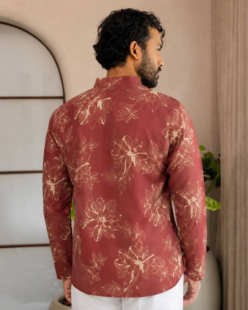 Pink color smart designer printed short kurta for men's festive looks
