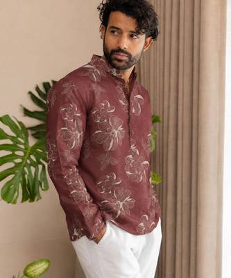 Pink color smart designer printed short kurta for men's festive looks 4