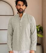 Grey color smart designer printed short kurta for men's festive looks