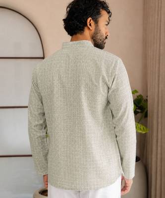 Grey color smart designer printed short kurta for men's festive looks 2