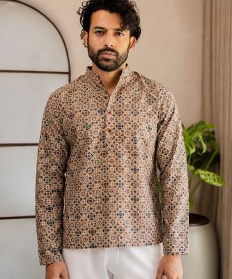 Multicolor smart designer printed short kurta for men's festive looks 1
