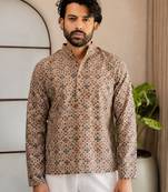 Multicolor smart designer printed short kurta for men's festive looks