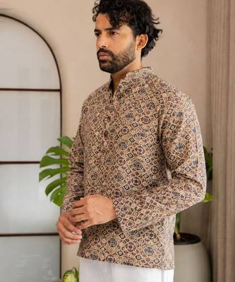 Multicolor smart designer printed short kurta for men's festive looks 3