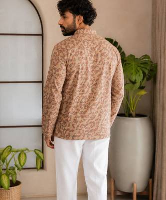 Peach color smart designer printed short kurta for men's festive looks 2