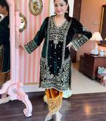 Green heavy velvet kurti palazzo set