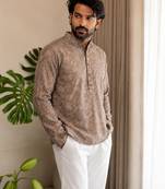 Mouve color smart designer printed short kurta for men's festive looks