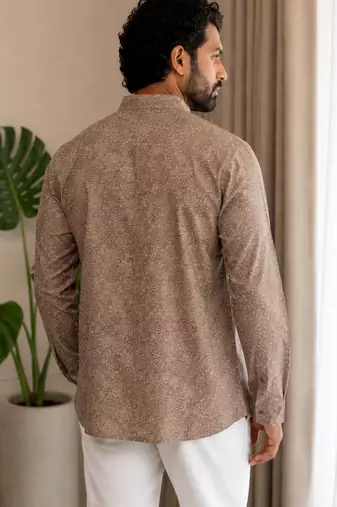 Mouve color smart designer printed short kurta for men's festive looks
