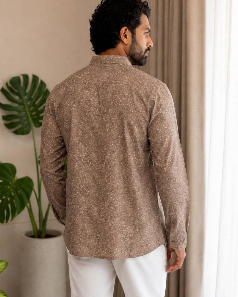 Mouve color smart designer printed short kurta for men's festive looks