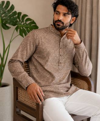 Mouve color smart designer printed short kurta for men's festive looks 4