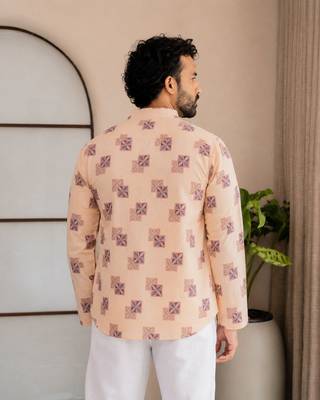 Yellow color smart designer printed short kurta for men's festive looks 2