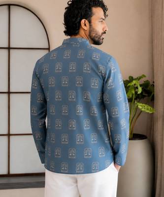 Blue color smart designer printed short kurta for men's festive looks 2