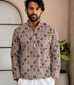 Grey color smart designer printed short kurta for men's festive looks
