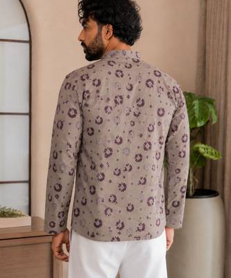 Grey color smart designer printed short kurta for men's festive looks 2